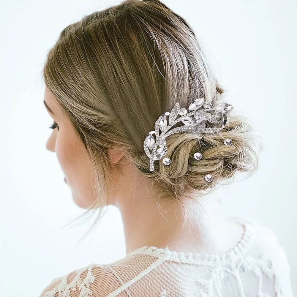 40 Pack Shinning Silver Rhinestone Butterfly Leaf Flower Bridal Hair Side Combs+